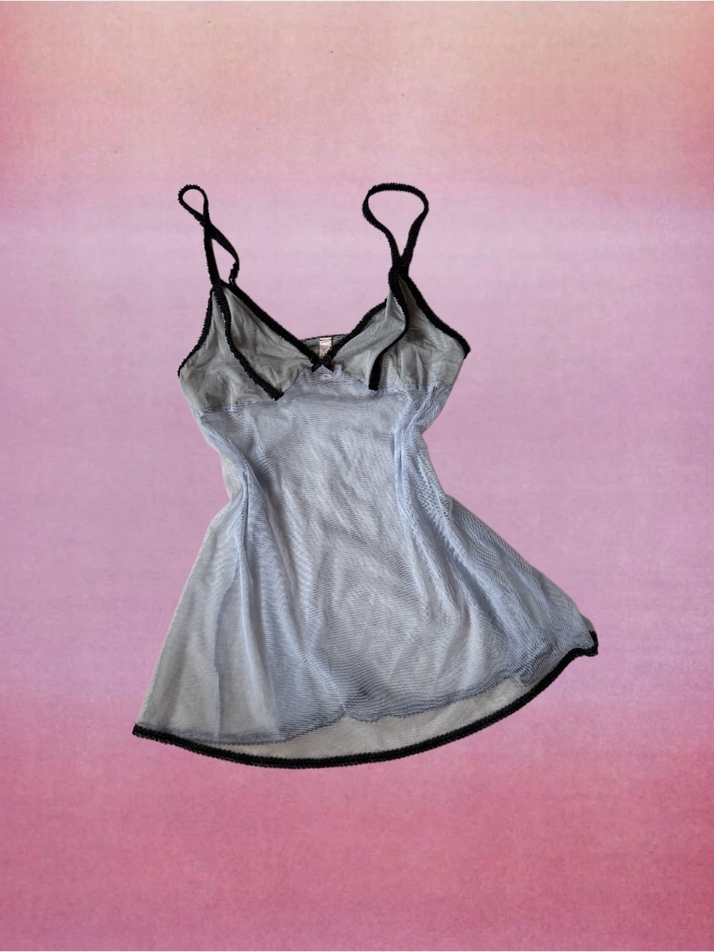 Victoria's Secret Light Blue Mesh Chemise with Black Trim